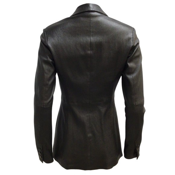 GIORGIO ARMANI BLACK STRETCHY LAMBSKIN LEATHER JACKET - Picture 3 of 4